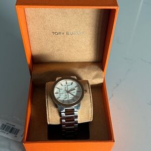 Tory Burch Silver Watch with White Dial